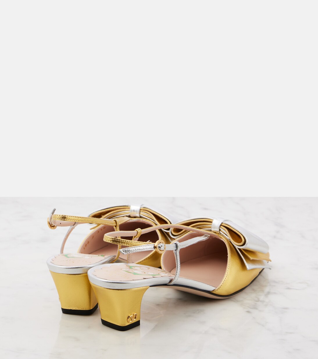Bowow 45 metallic leather slingback pumps | Valentino Garavani