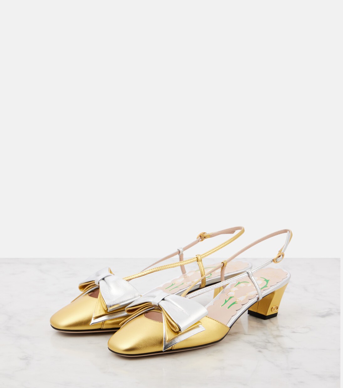 Bowow 45 metallic leather slingback pumps | Valentino Garavani