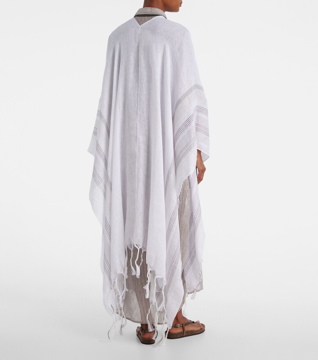 Fringed linen poncho | Brunello Cucinelli