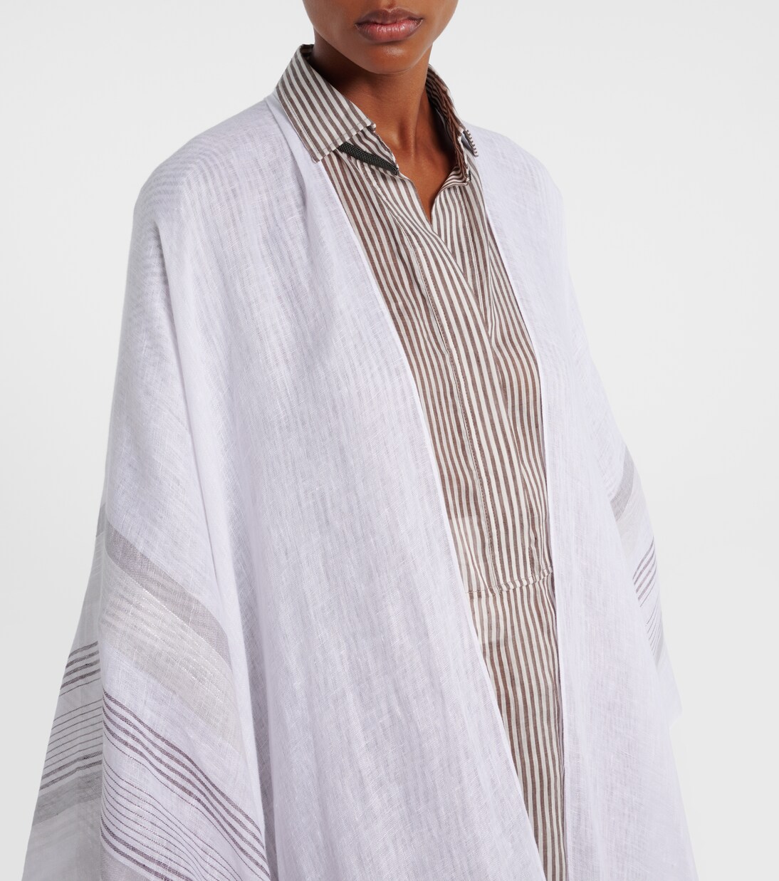 Fringed linen poncho | Brunello Cucinelli