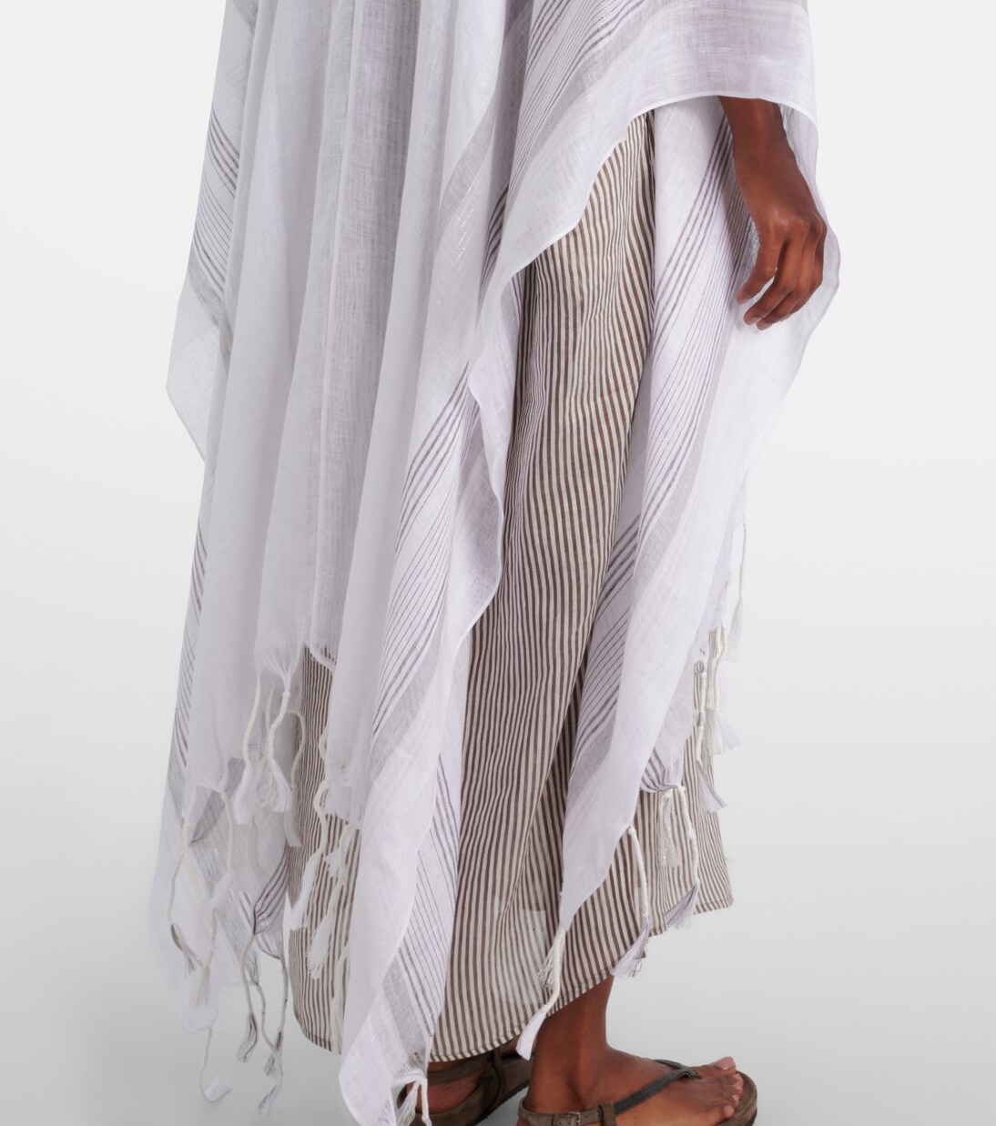 Fringed linen poncho | Brunello Cucinelli