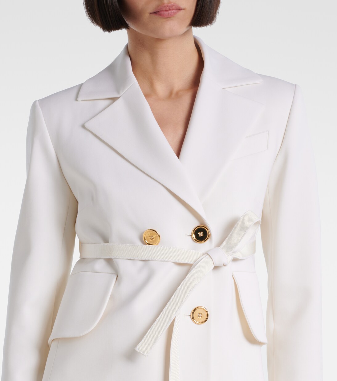 Double-breasted belted wool-blend blazer | Patou