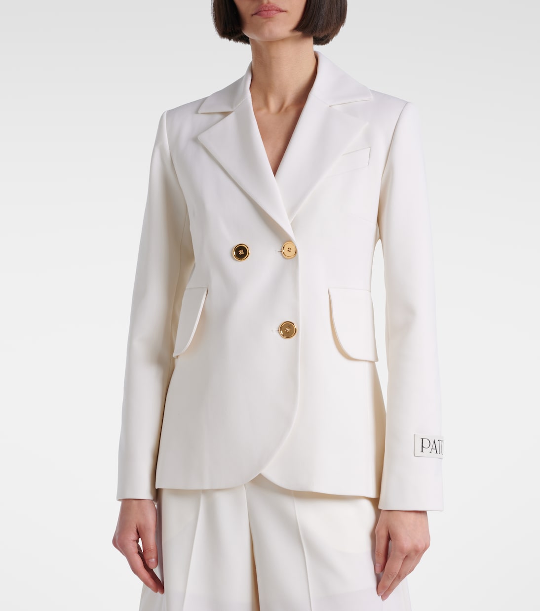 Double-breasted belted wool-blend blazer | Patou