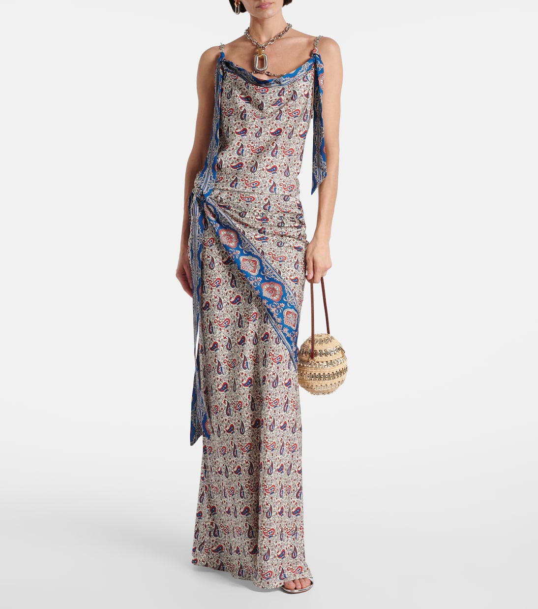 Jupe longue imprimée en satin | Rabanne