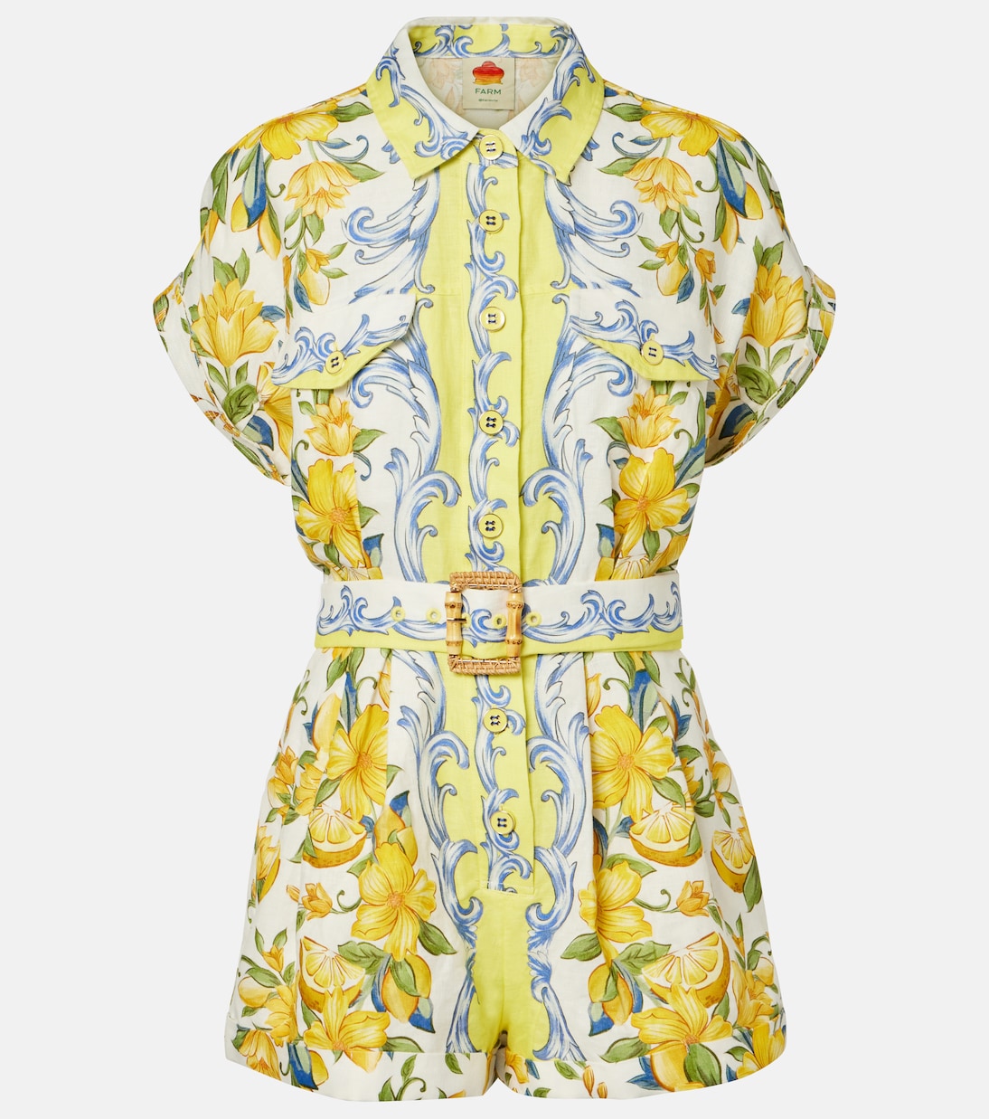 Bedruckter Playsuit aus Leinen | Farm Rio