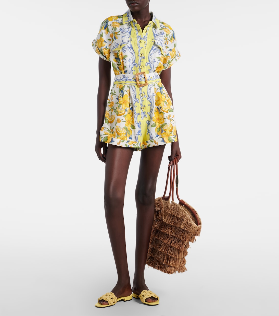 Bedruckter Playsuit aus Leinen | Farm Rio