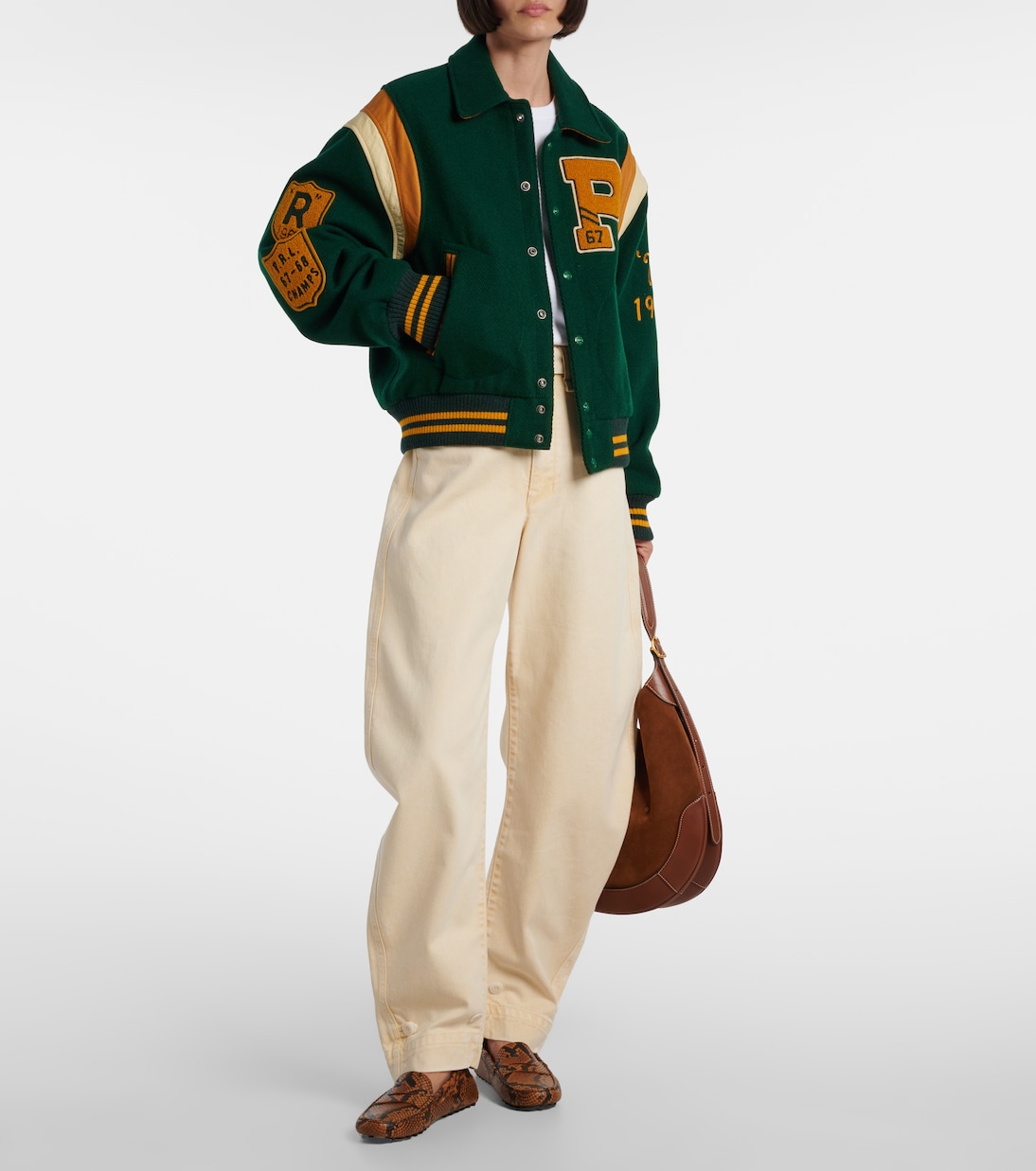 Leather-trimmed wool-blend varsity jacket | Polo Ralph Lauren