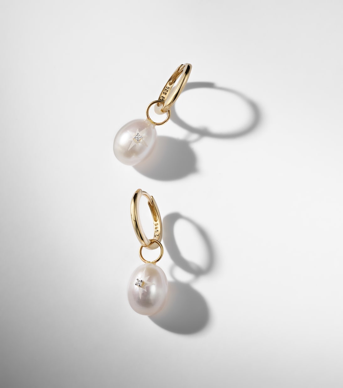 14kt gold drop earrings with pearls and diamonds | Mateo