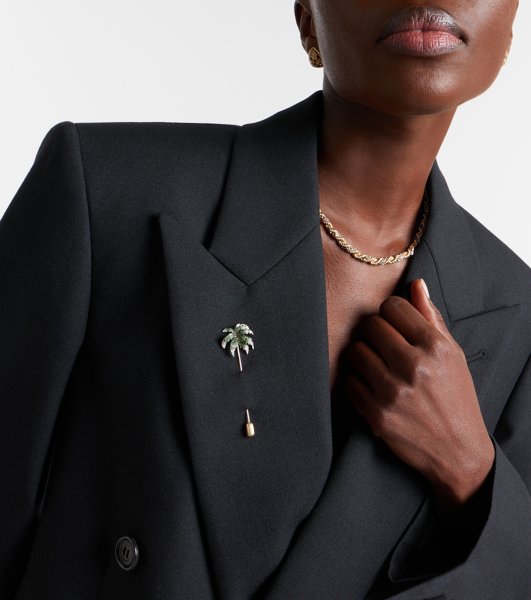 Brosche Palmier aus 9kt Gelbgold (375/1000) mit Diamanten und Tsavoriten | Yvonne Léon