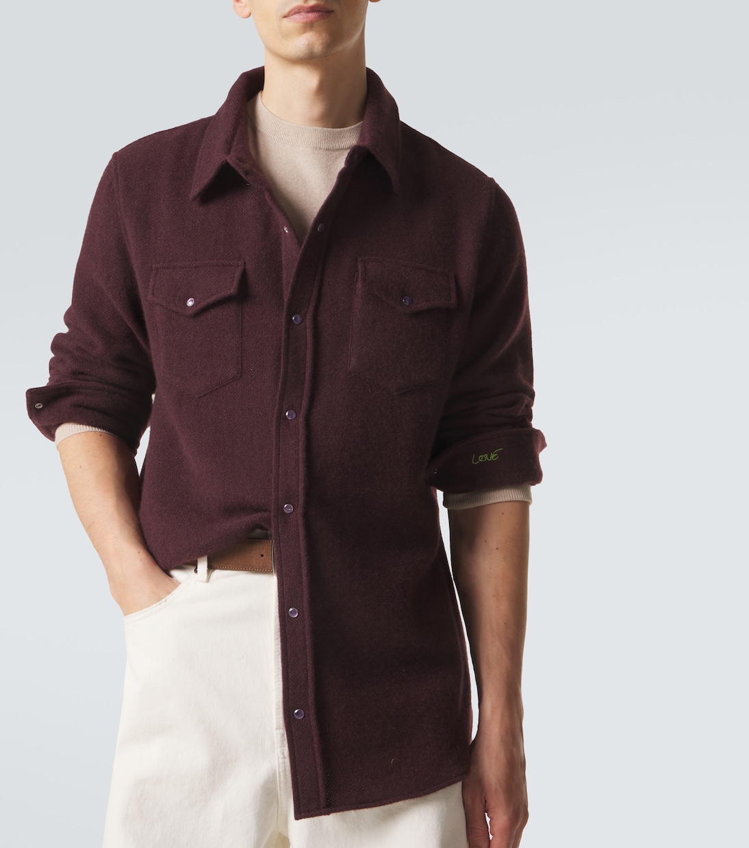 Claret cashmere shirt with amethyst | God's True Cashmere