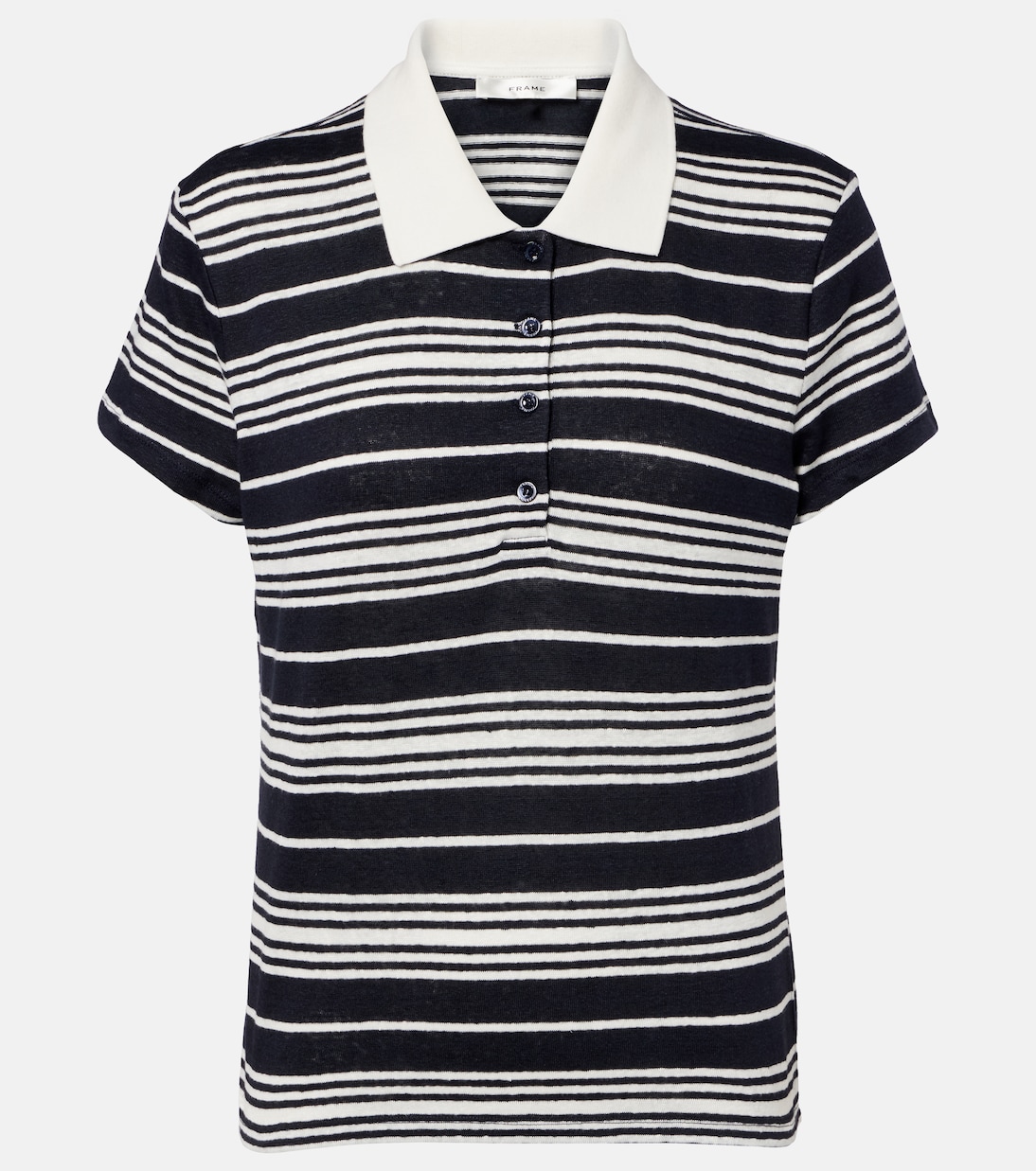 Striped linen-blend polo shirt | Frame