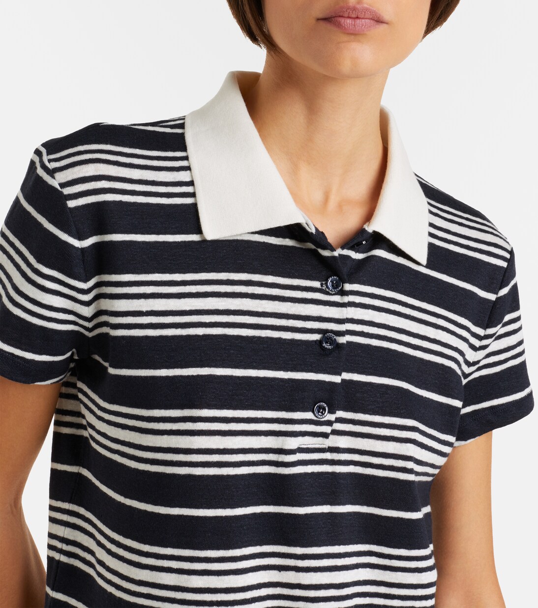Striped linen-blend polo shirt | Frame