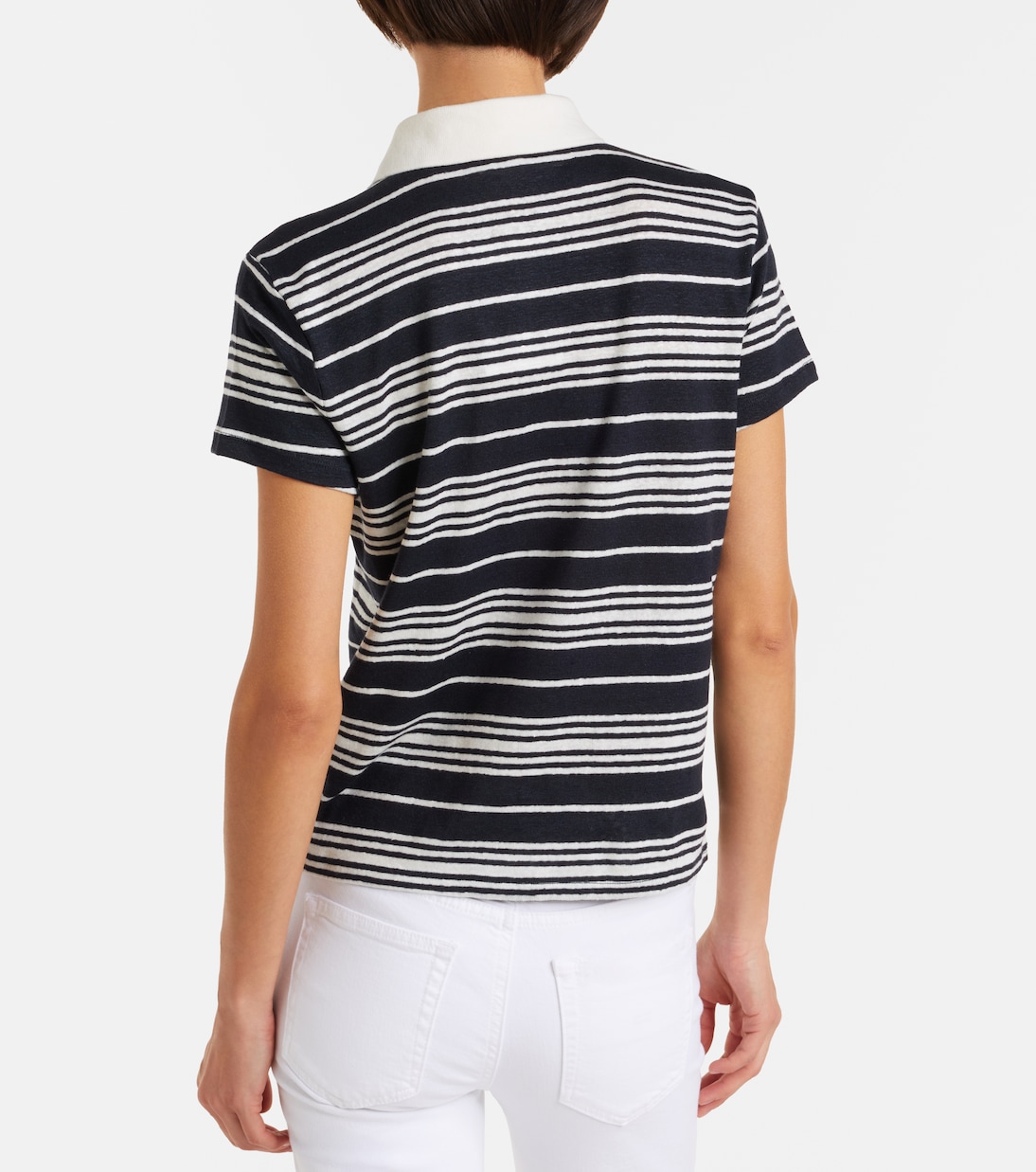 Striped linen-blend polo shirt | Frame