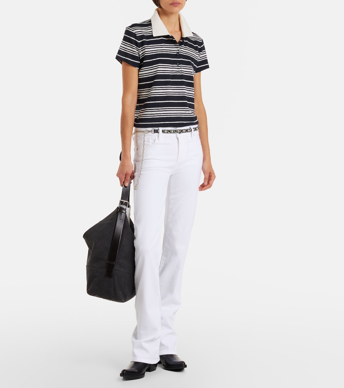Striped linen-blend polo shirt | Frame