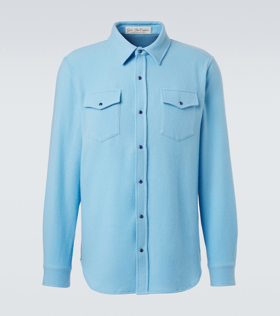 Blue Lagoon cashmere shirt with lapis lazuli | God's True Cashmere