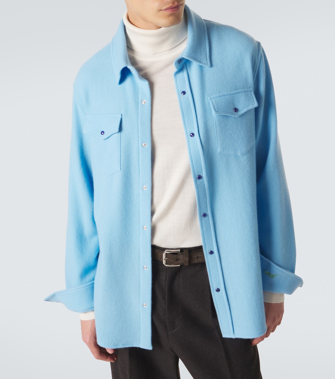 Blue Lagoon cashmere shirt with lapis lazuli | God's True Cashmere