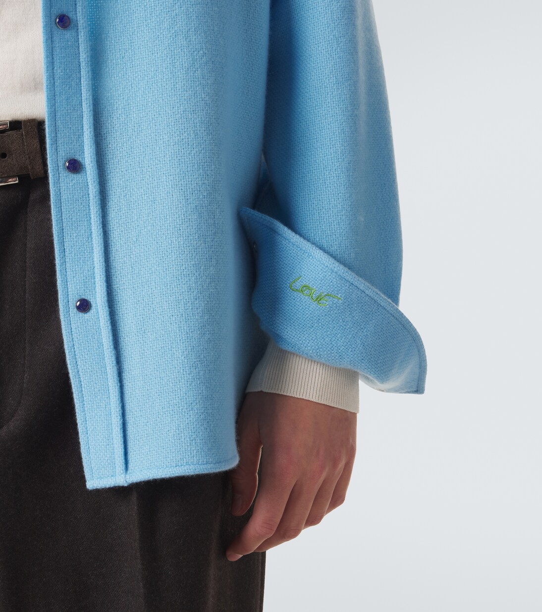 Blue Lagoon cashmere shirt with lapis lazuli | God's True Cashmere