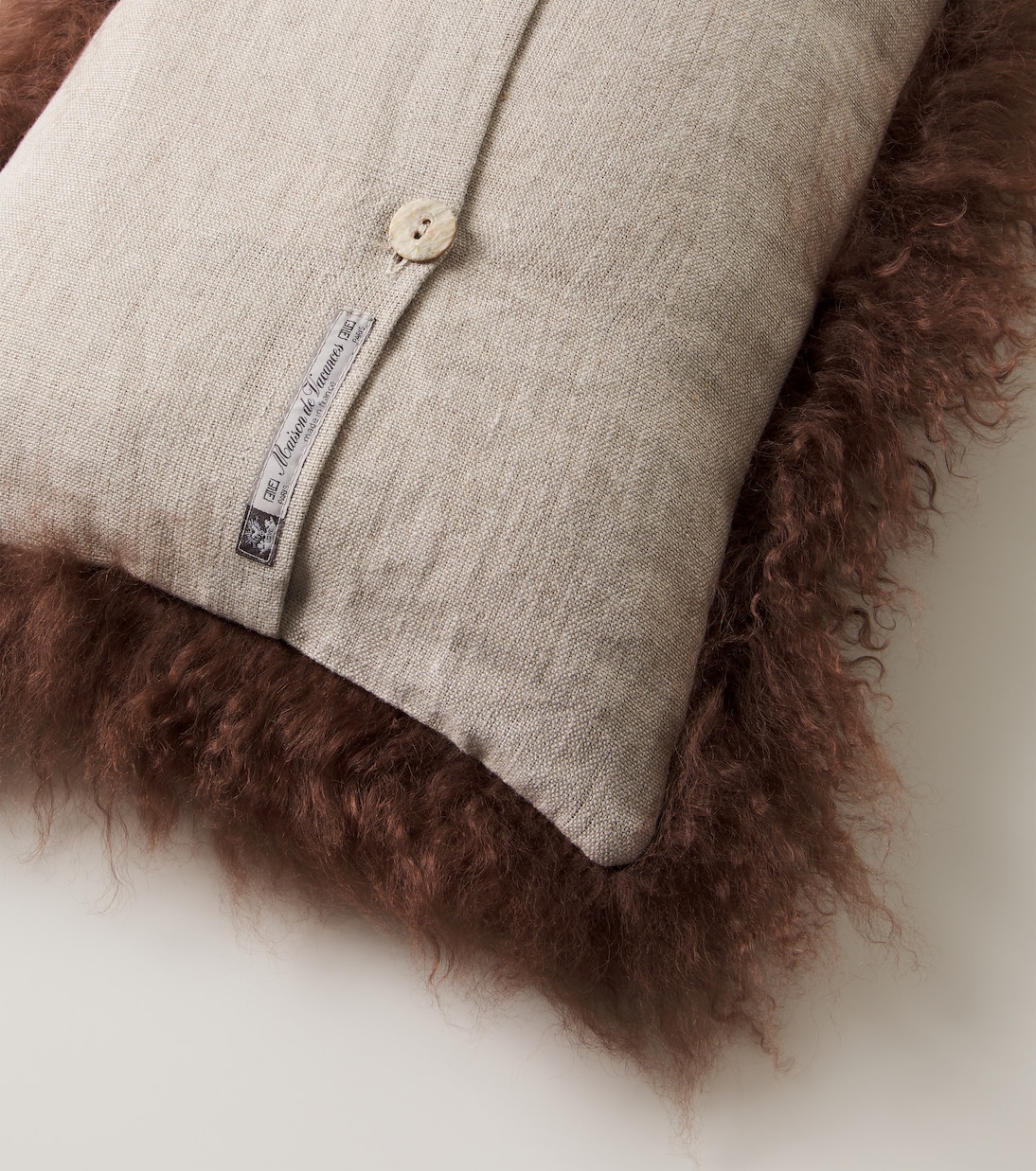 Shearling and linen cushion | Maison de Vacances