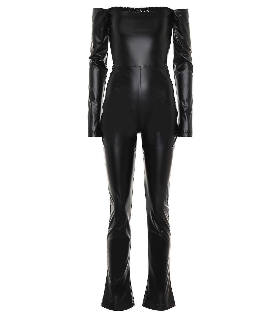 Off-shoulder faux leather jumpsuit | Halpern