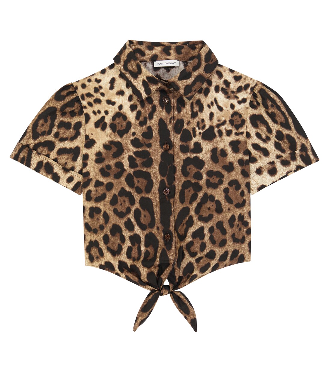 Leopard-print cropped cotton shirt | Dolce&Gabbana Kids