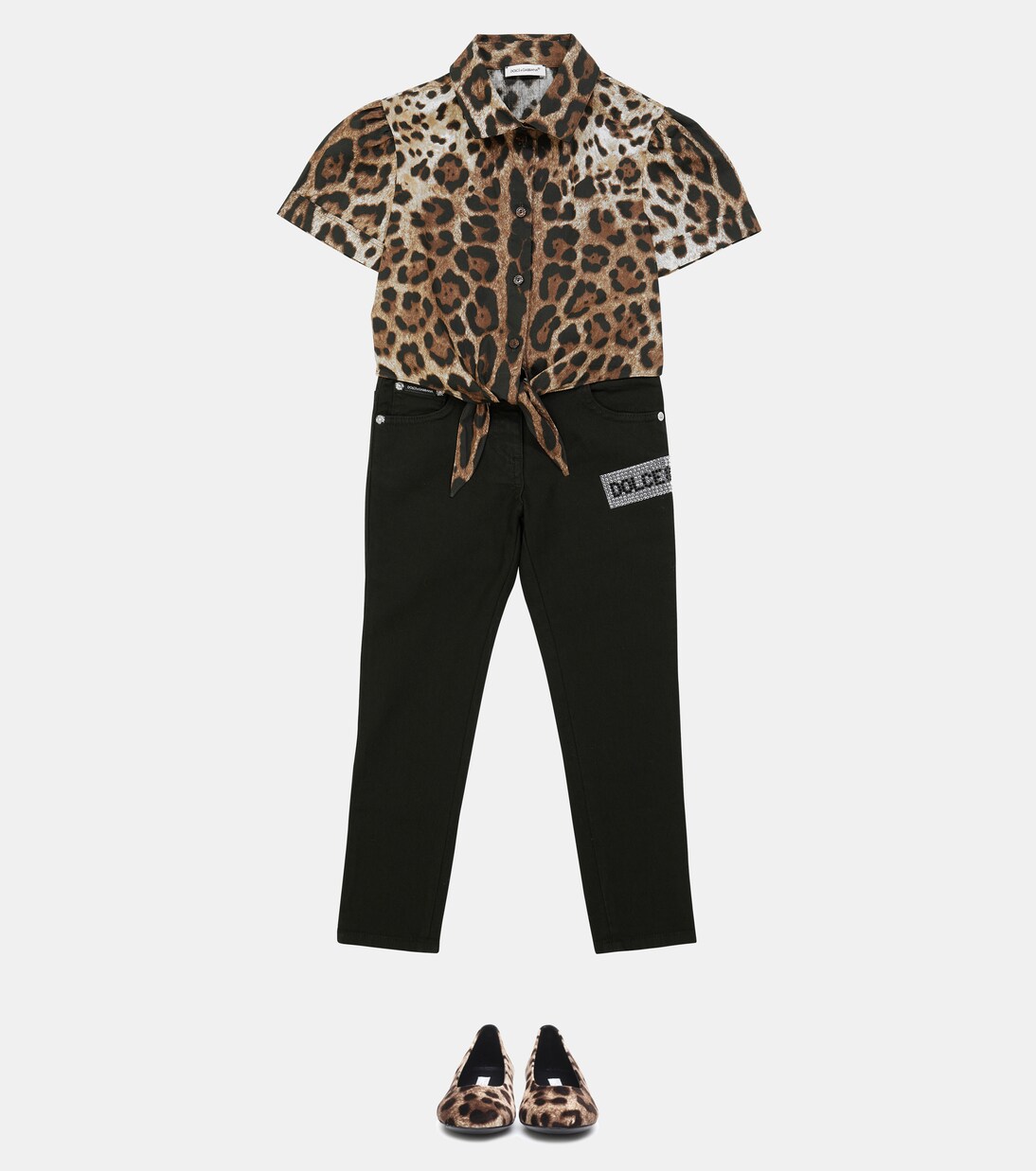 Leopard-print cropped cotton shirt | Dolce&Gabbana Kids