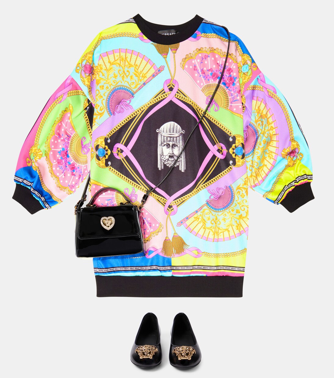 I Ventagli cotton-blend sweatshirt dress | Versace Kids