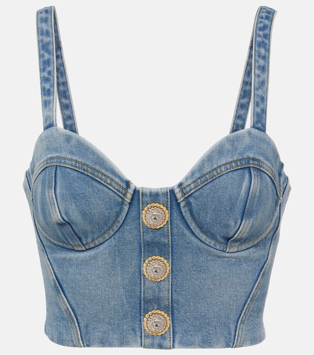 Cropped-Bustier-Top aus Denim | Balmain