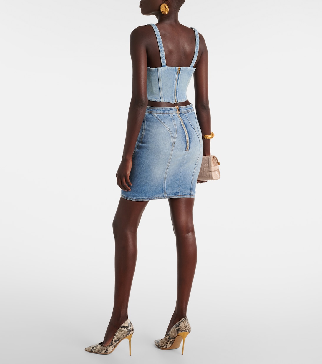 Cropped-Bustier-Top aus Denim | Balmain