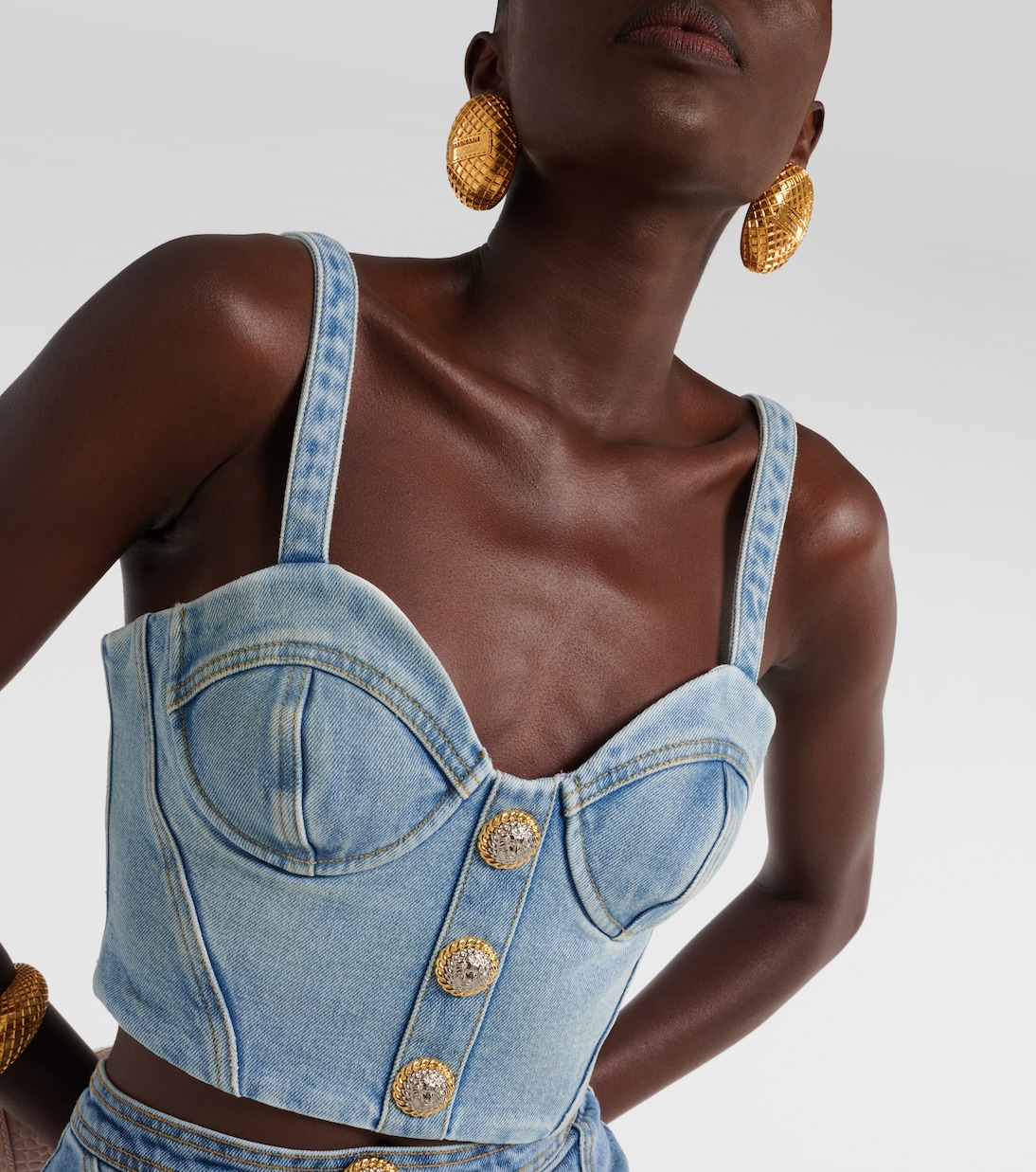 Cropped-Bustier-Top aus Denim | Balmain