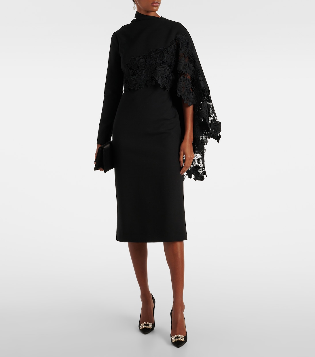 Midikleid aus Wolle mit Guipure-Spitze | Oscar de la Renta