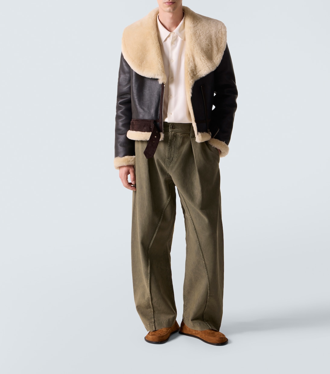 Shearling-trimmed leather jacket | JW Anderson