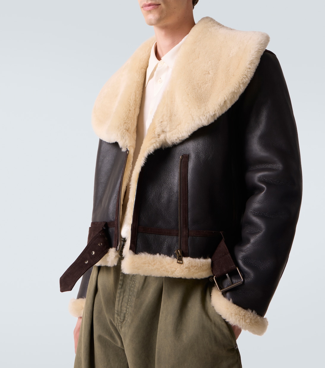 Shearling-trimmed leather jacket | JW Anderson
