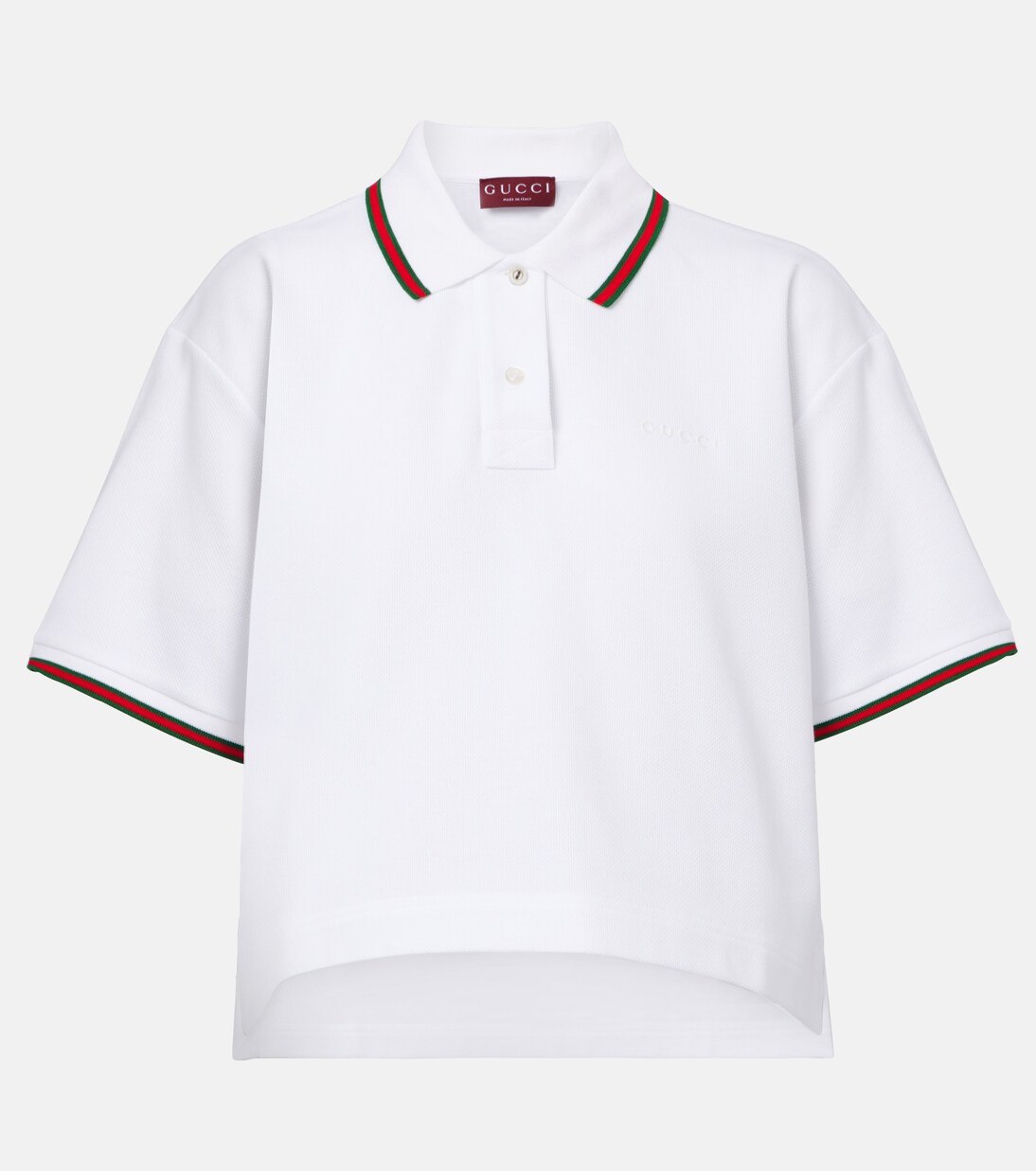 Web Stripe cropped cotton piqué polo shirt | Gucci