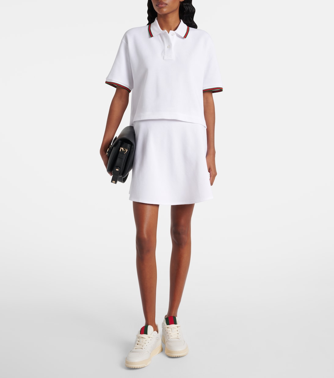 Web Stripe cropped cotton piqué polo shirt | Gucci