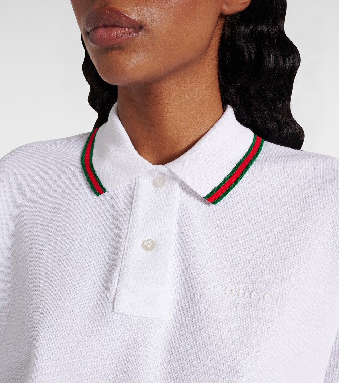 Web Stripe cropped cotton piqué polo shirt | Gucci