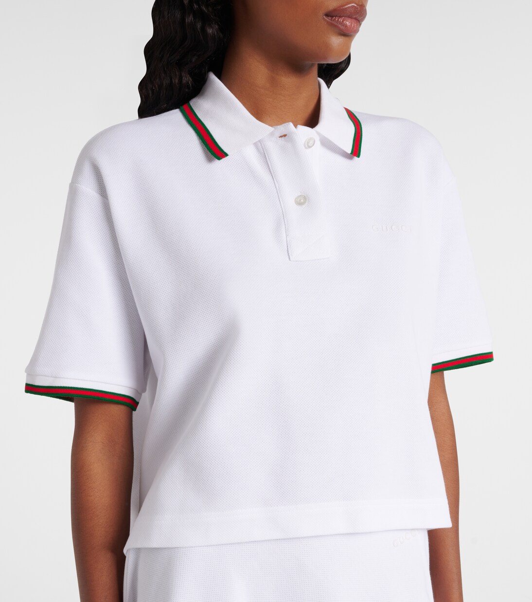 Web Stripe cropped cotton piqué polo shirt | Gucci