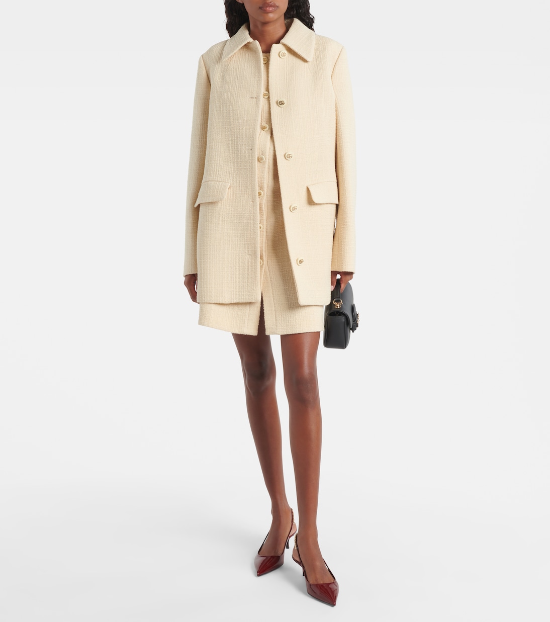 Chaqueta de tweed en mezcla de lana con GG | Gucci