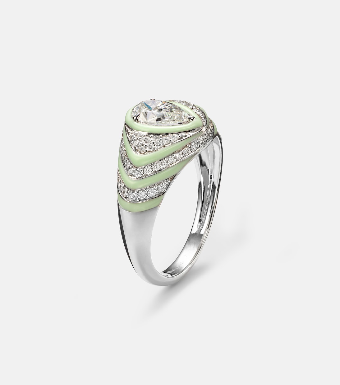 Bague Striped Pear en or blanc 18 ct, émail et diamants  | Kamyen