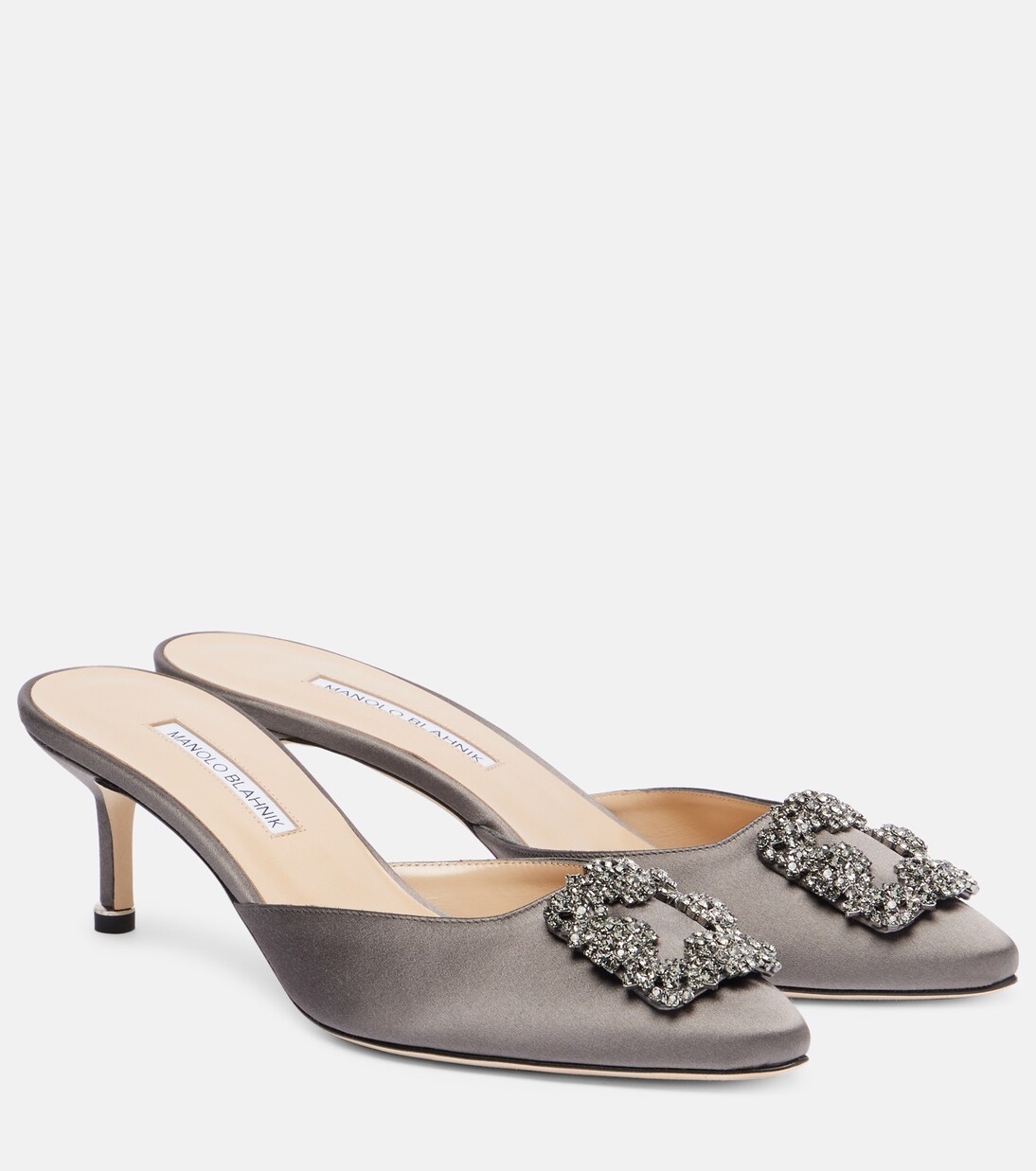 Mules Hangisimu aus Satin mit Kristallen | Manolo Blahnik