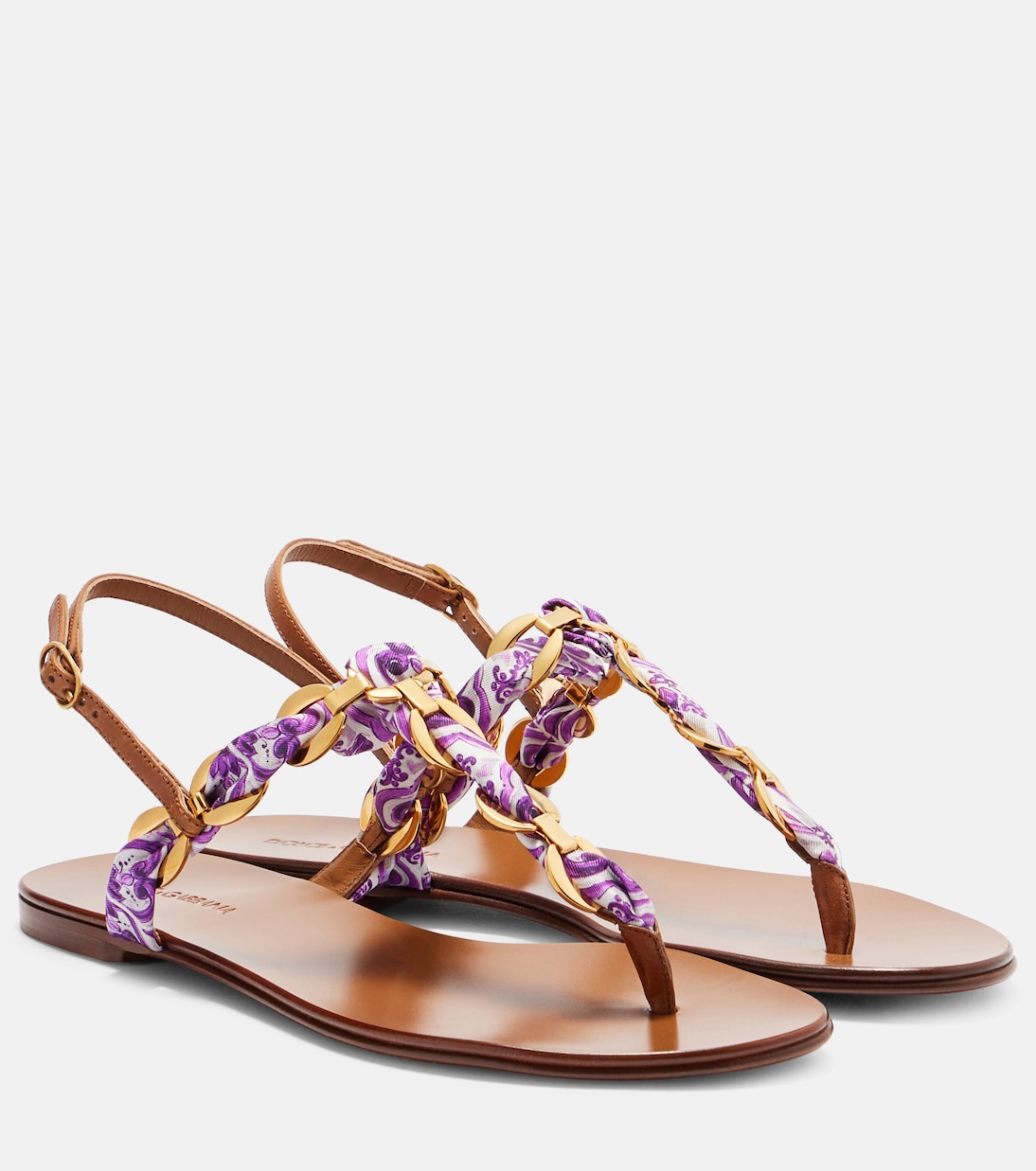 Majolica leather-trimmed satin thong sandals | Dolce&Gabbana