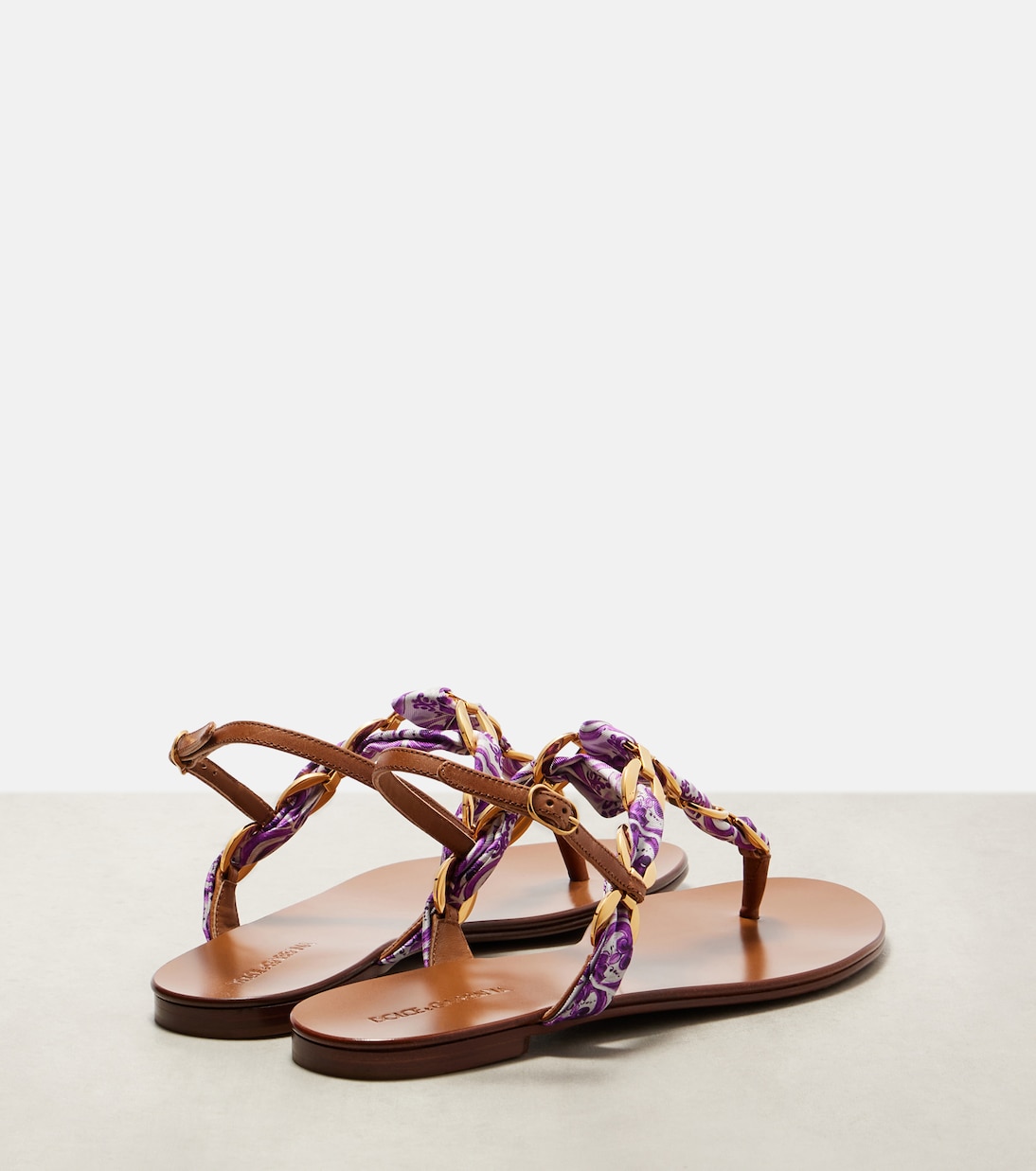 Majolica leather-trimmed satin thong sandals | Dolce&Gabbana
