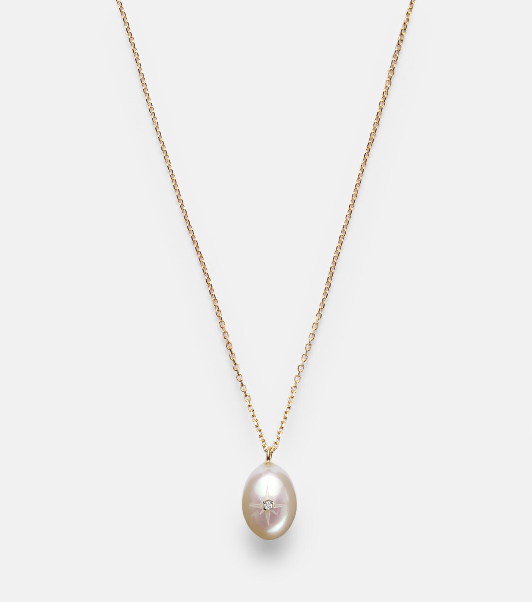 14kt gold pendant necklace with pearl and diamond | Mateo