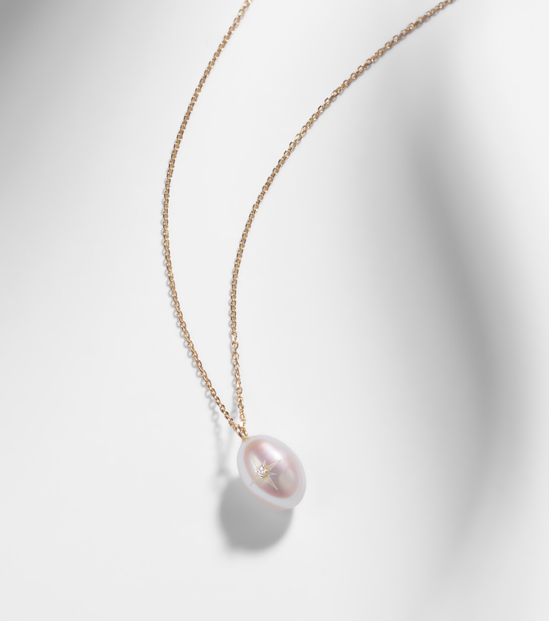 14kt gold pendant necklace with pearl and diamond | Mateo