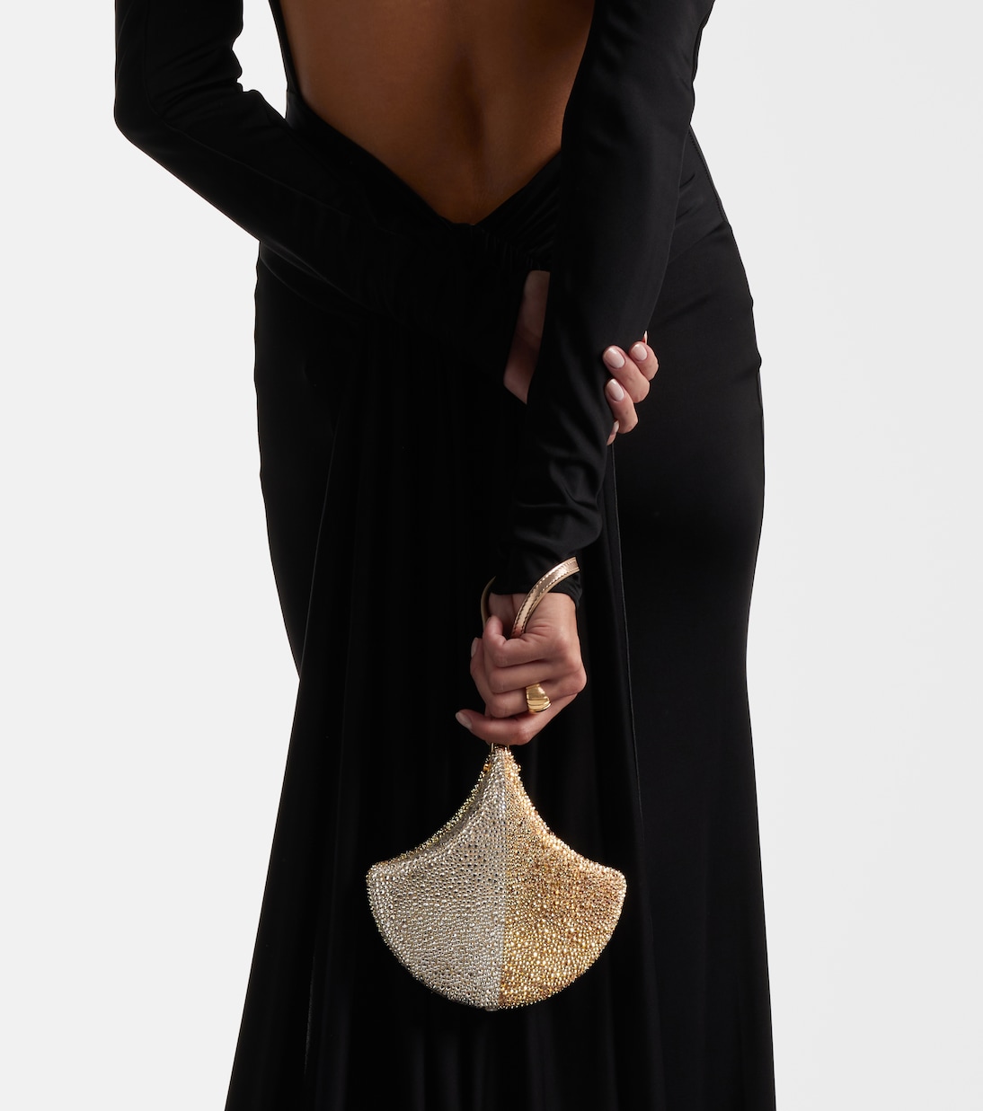 Ginkgo crystal-embellished suede clutch | Bvlgari