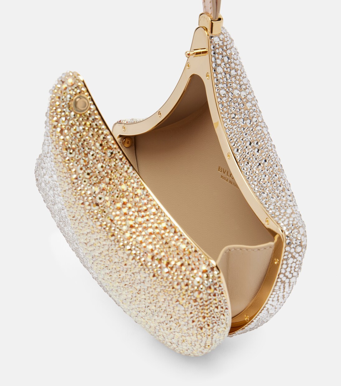 Ginkgo crystal-embellished suede clutch | Bvlgari