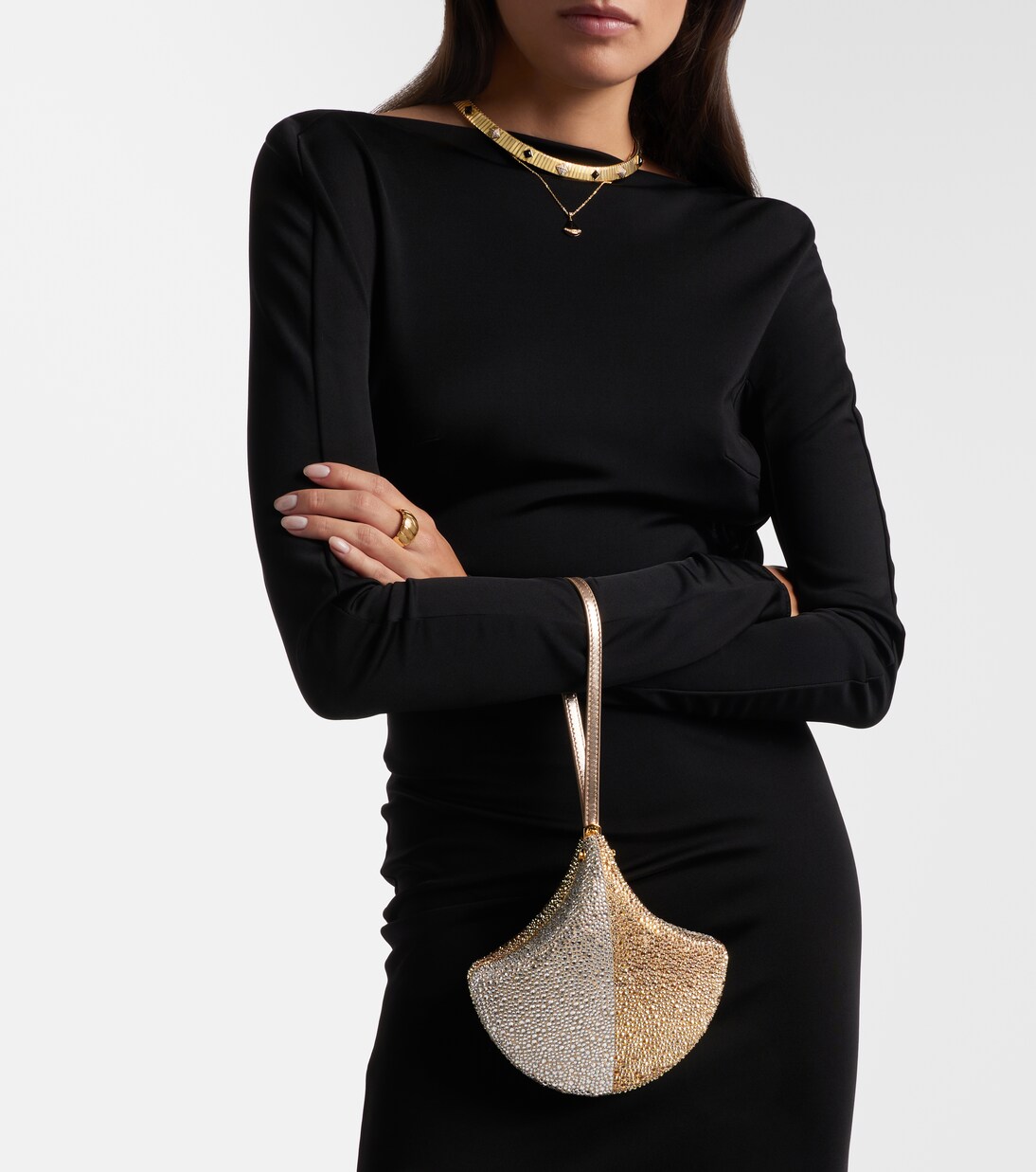 Ginkgo crystal-embellished suede clutch | Bvlgari