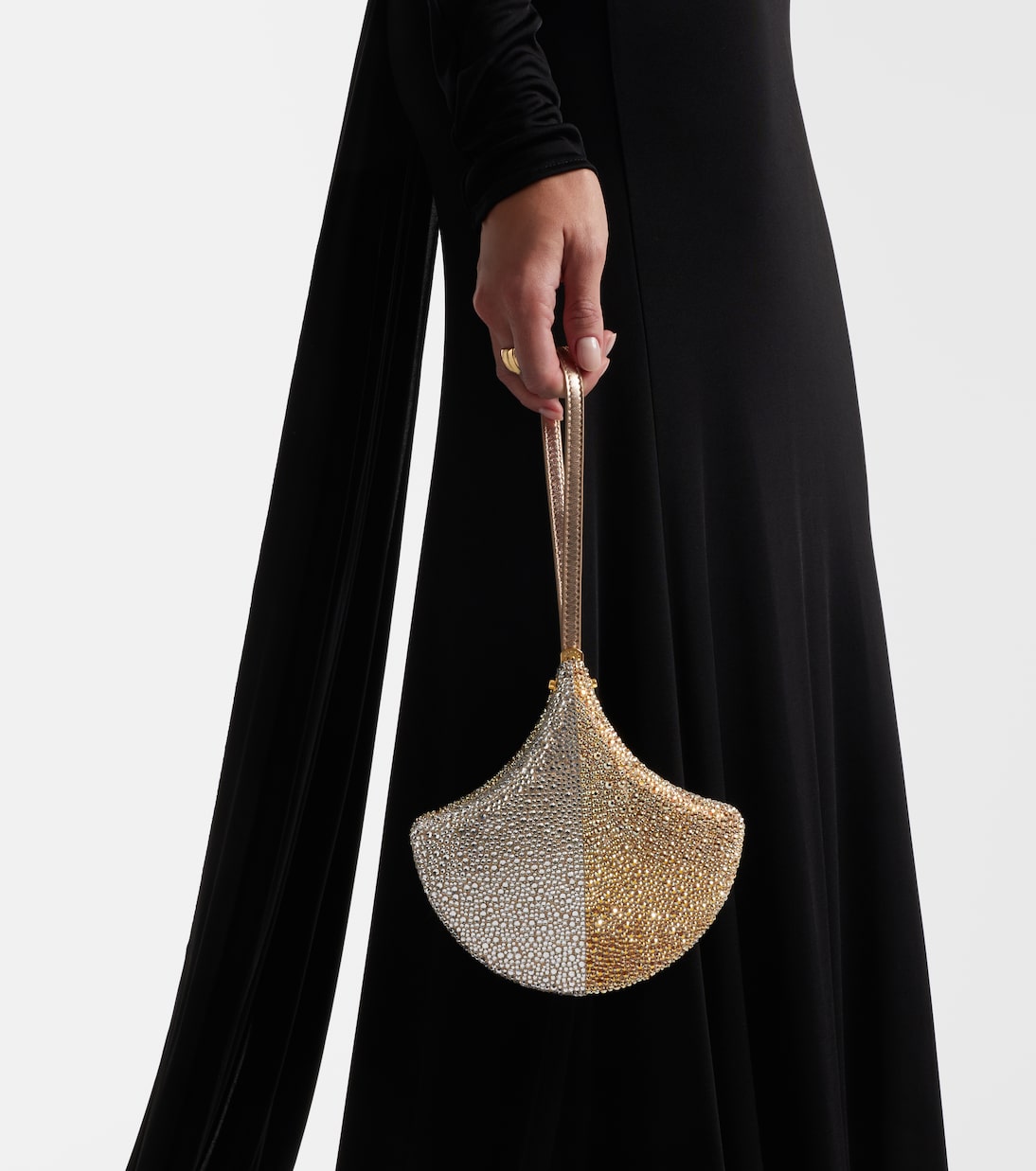 Ginkgo crystal-embellished suede clutch | Bvlgari