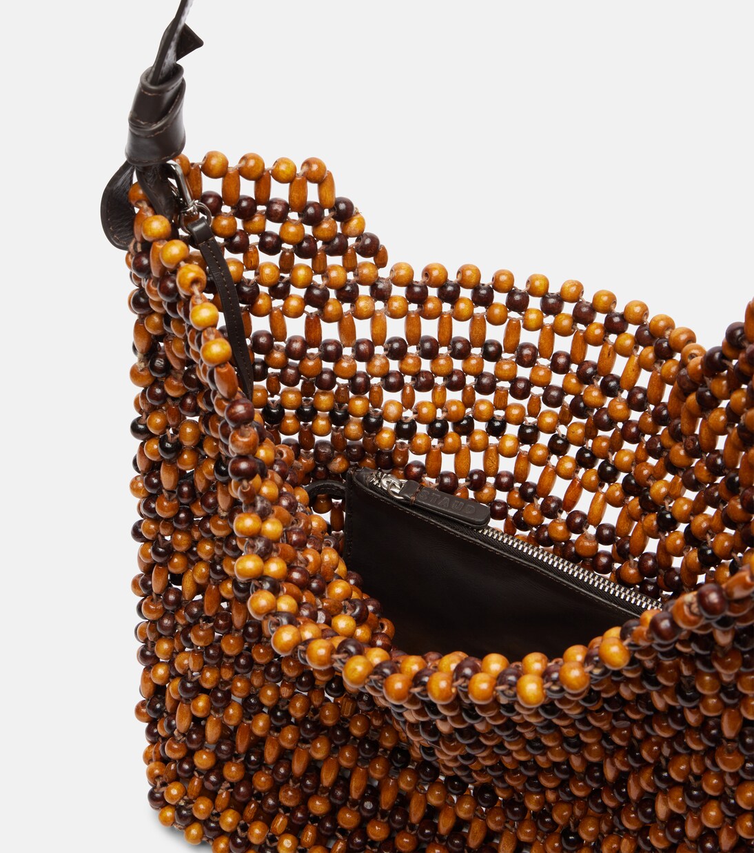 Drift beaded leather-trimmed tote bag | Staud
