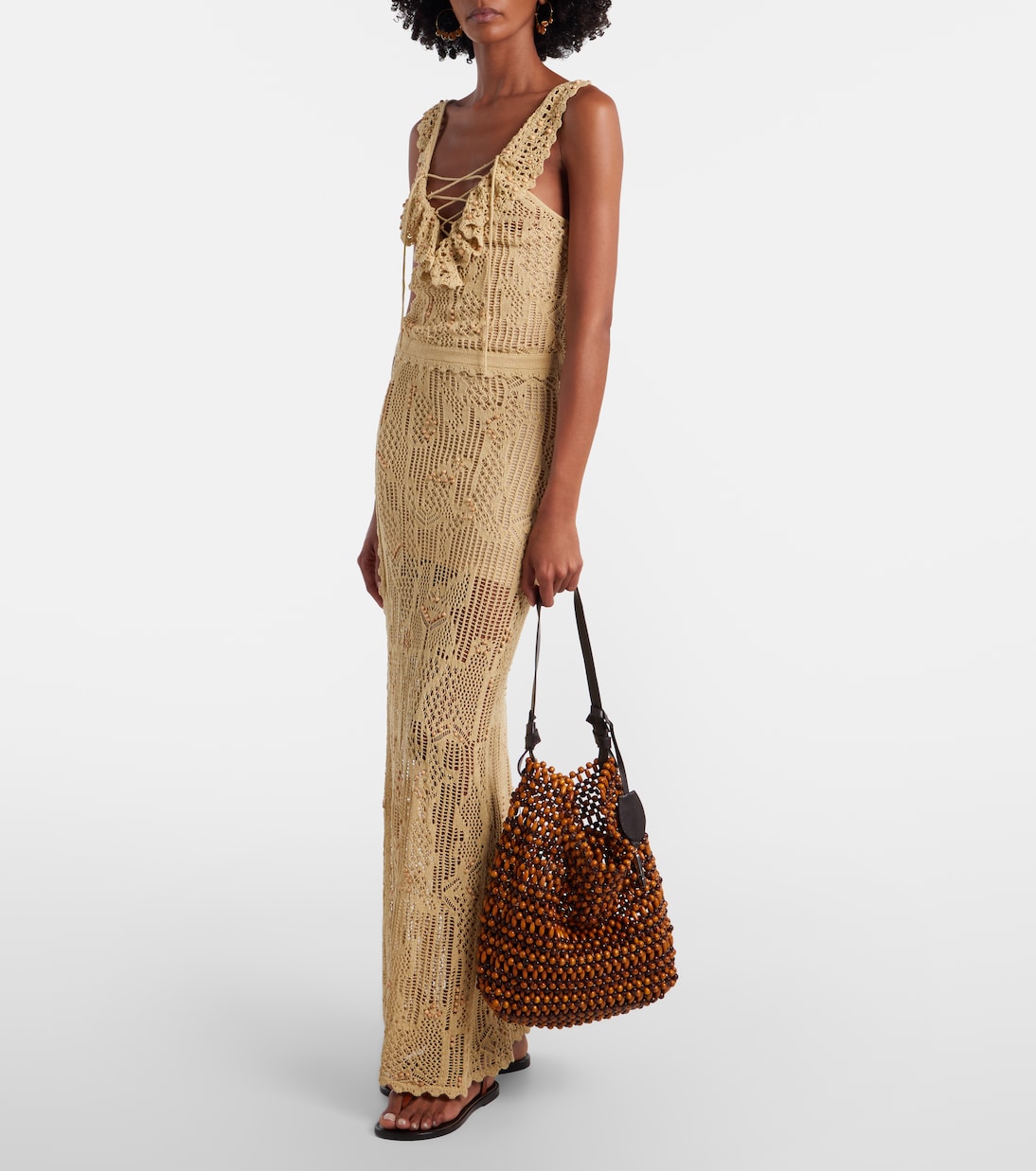 Drift beaded leather-trimmed tote bag | Staud