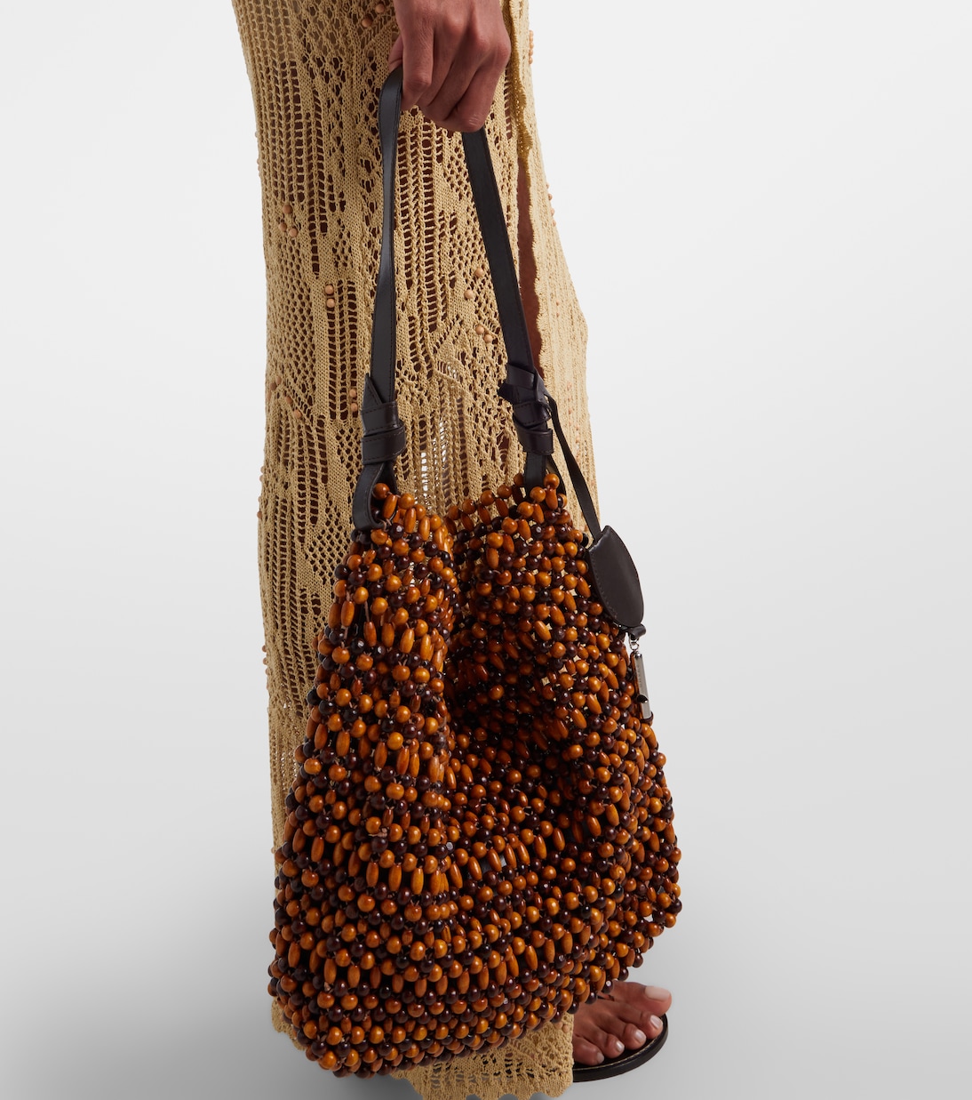 Drift beaded leather-trimmed tote bag | Staud